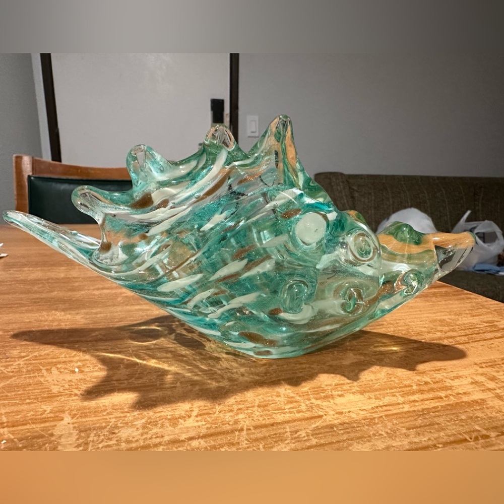 Hand Made Art Glass Ocean Green Shell.